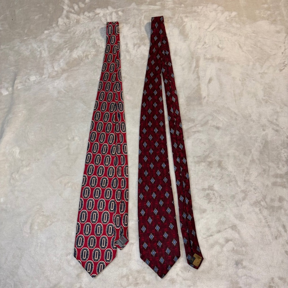 VTG Robert Talbott Silk Tie Lot 2 Parisian Studio Burgundy Geometric Medallion